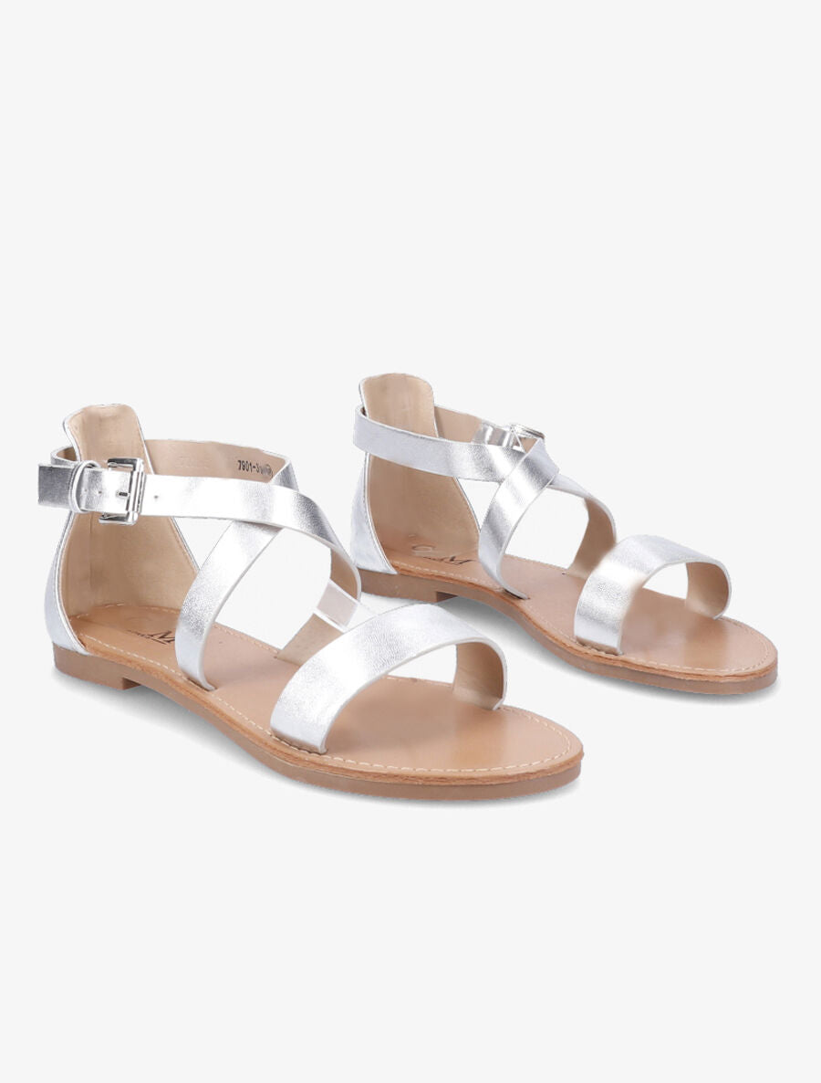 Nu-pieds à ganses croisées - Argent - 4