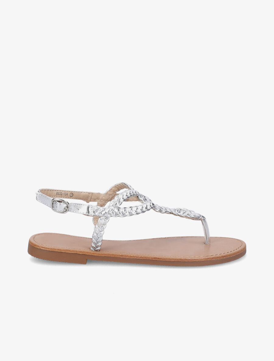 Nu-pieds à bride en T tressée - Argent - 2