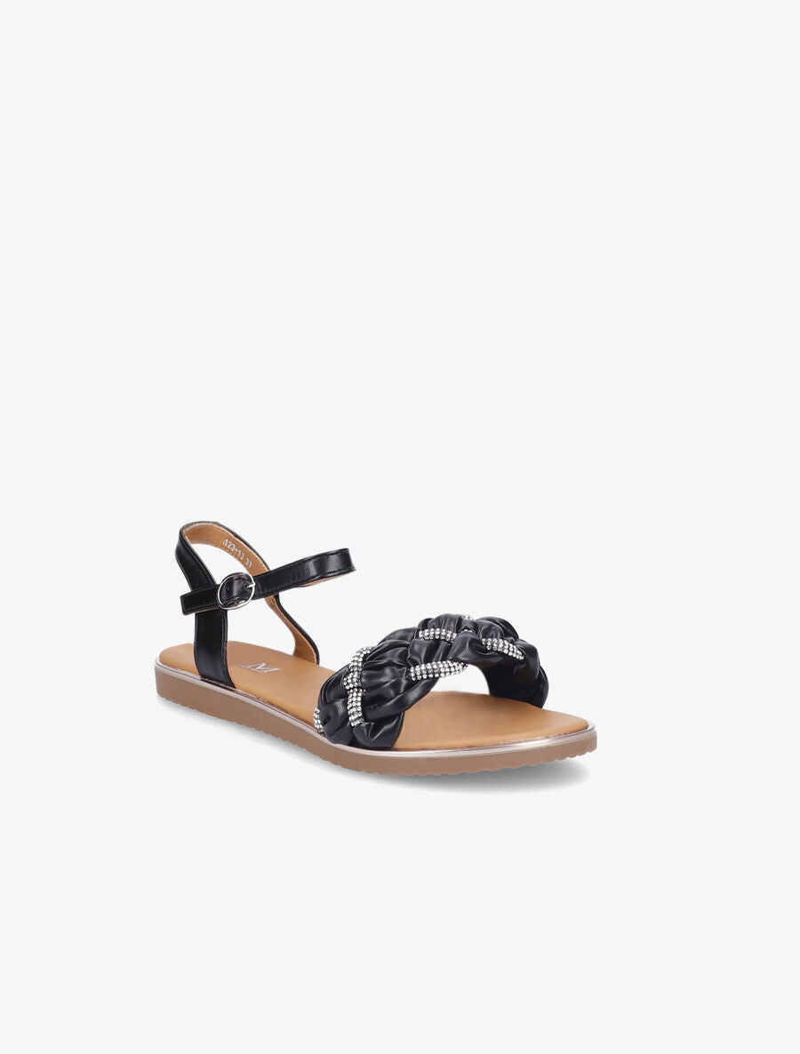 Nu-pieds à ganses ornées de strass - Noir - 1