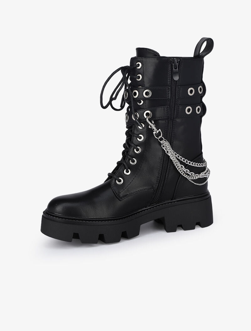 Boots style militaire à détails chaînes et sangles - Noir - 4