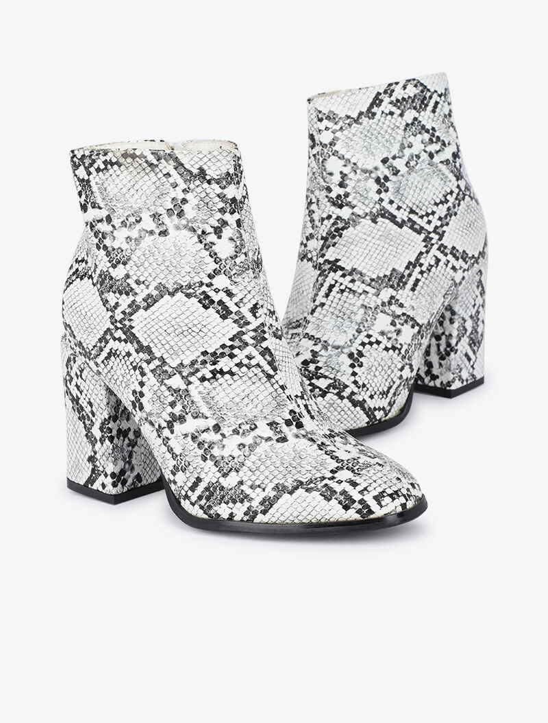 Bottines à talons effet python - Blanc - 1