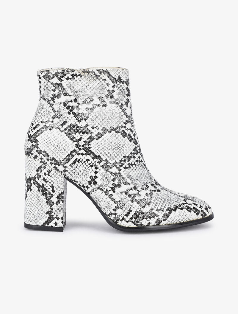 Bottines à talons effet python - Blanc - 2