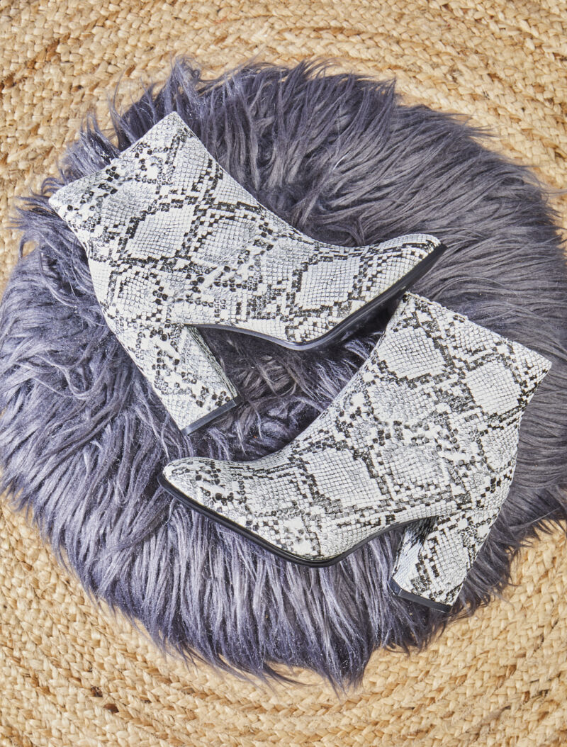 Bottines à talons effet python - Blanc - 5