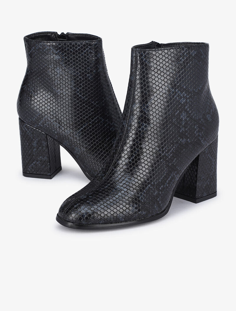 Bottines à talons effet python - Noir - 1