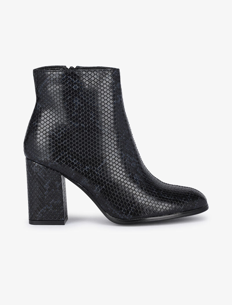 Bottines à talons effet python - Noir - 2