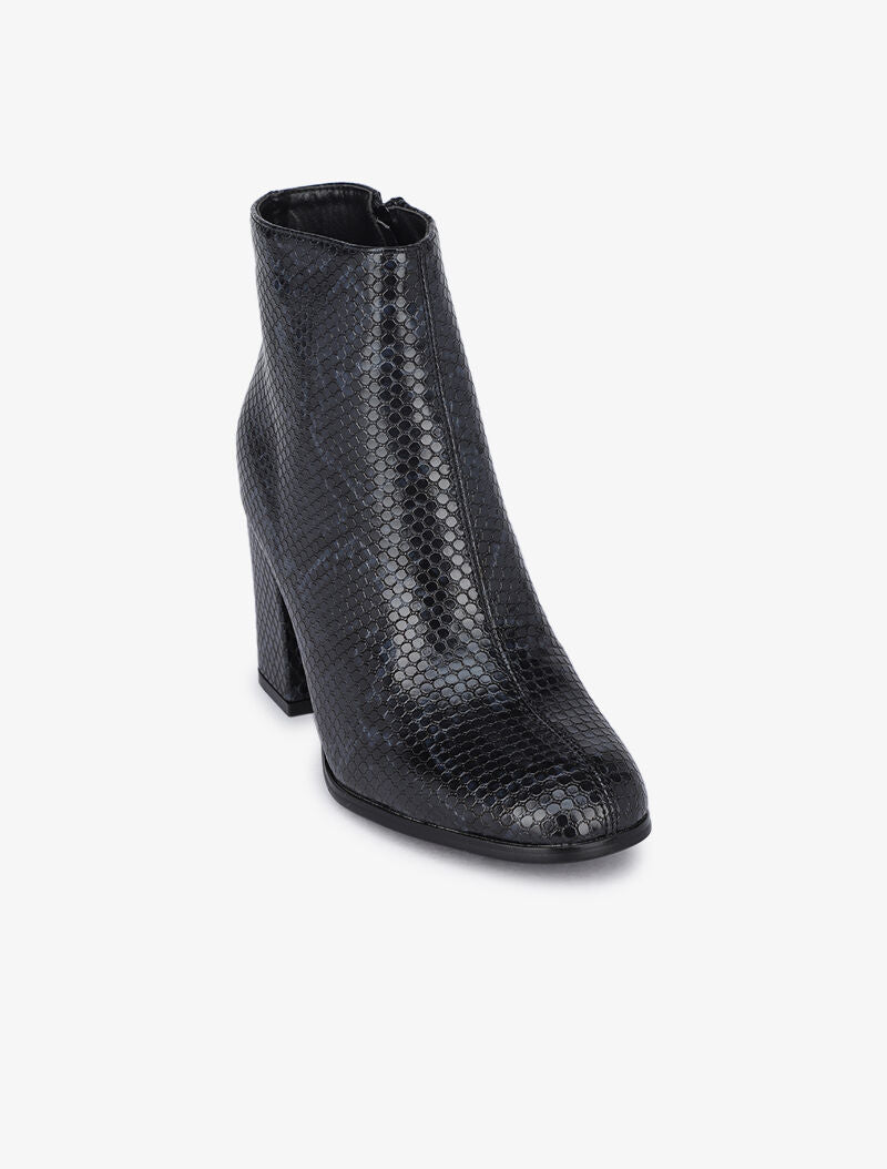 Bottines à talons effet python - Noir - 3