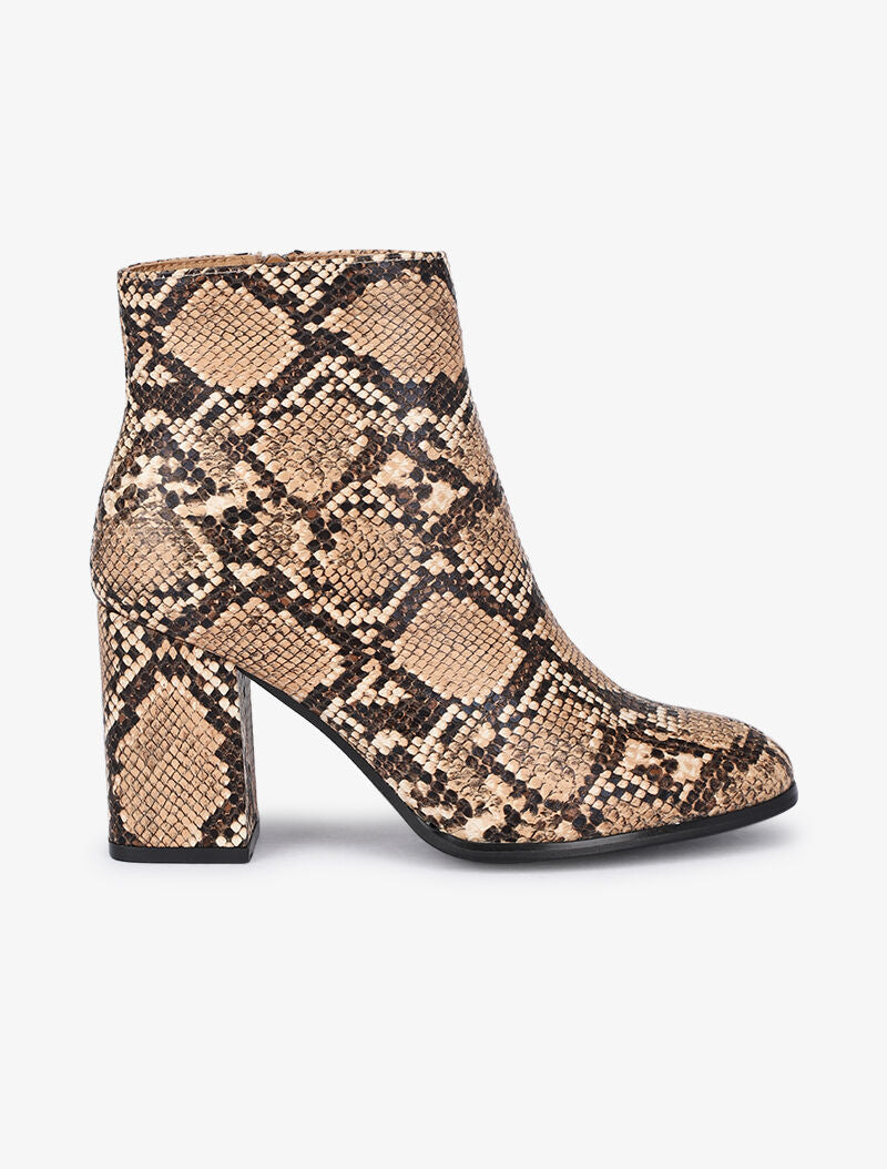 Bottines à talons effet python - Beige - 2