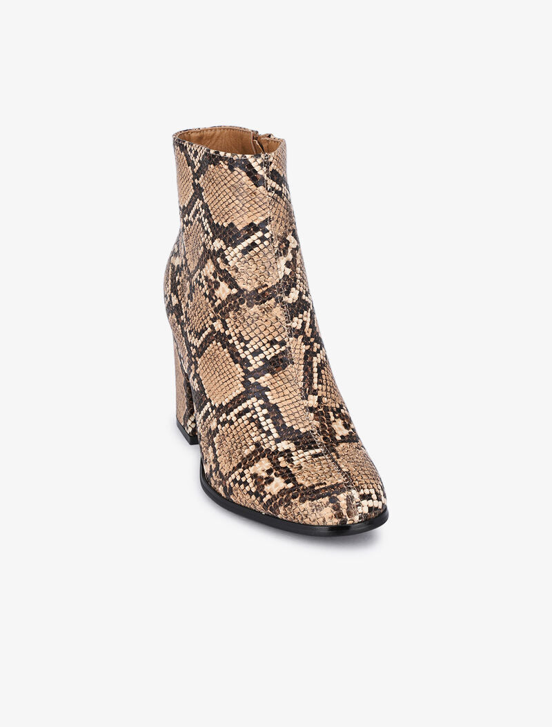 Bottines à talons effet python - Beige - 3