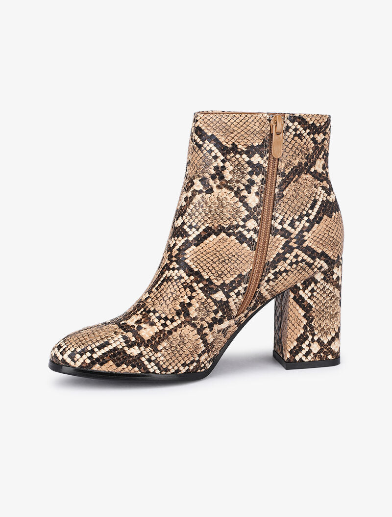 Bottines à talons effet python - Beige - 4