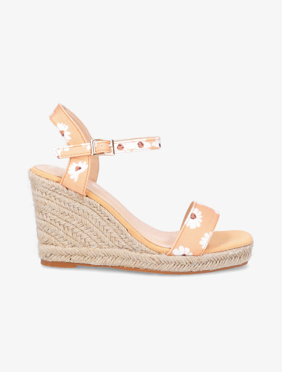 Sandales compensées imprimé pâquerettes - Rose saumon - 5