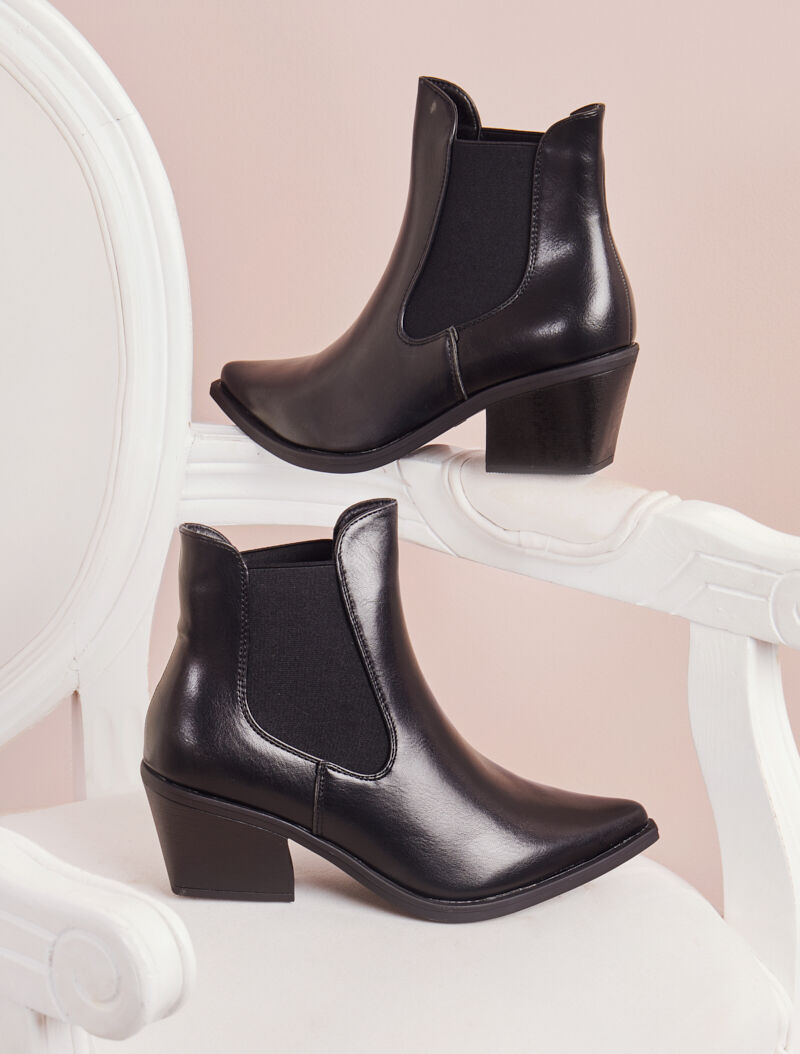 Bottines en simili à bouts pointus - Noir - 5