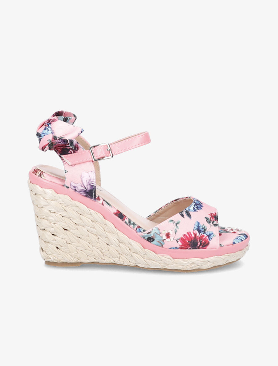 Sandales compensées imprimé floral - Rose - 5
