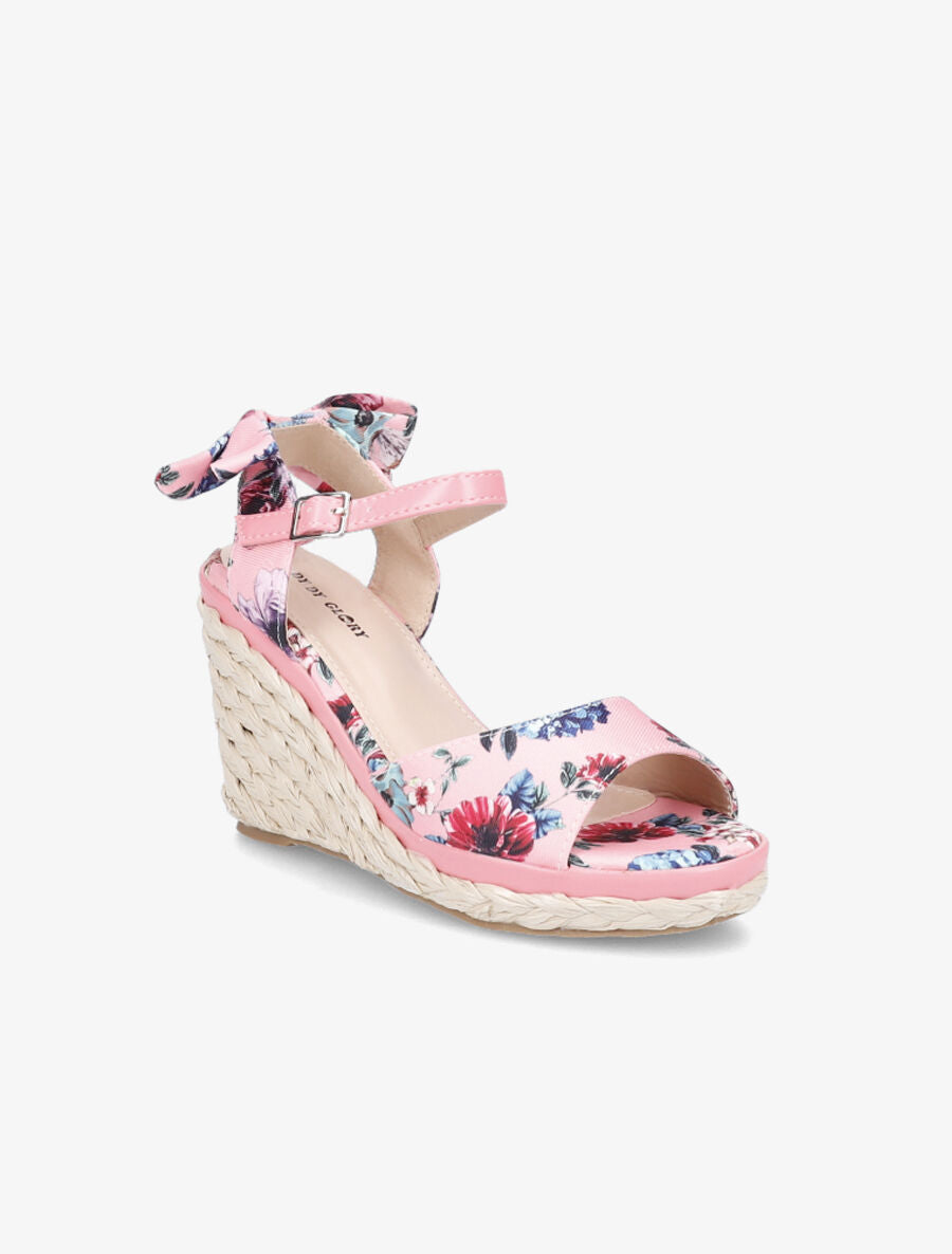 Sandales compensées imprimé floral - Rose - 2