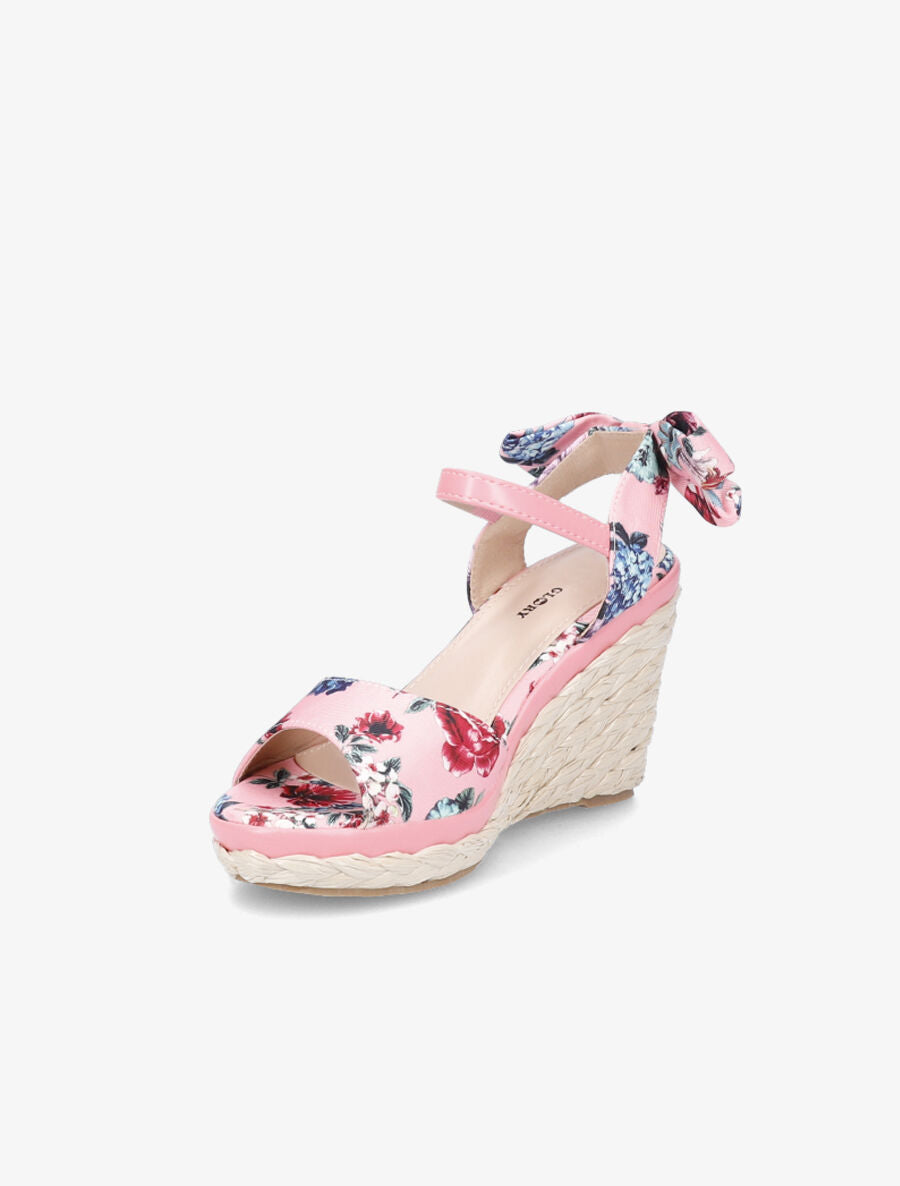 Sandales compensées imprimé floral - Rose - 3