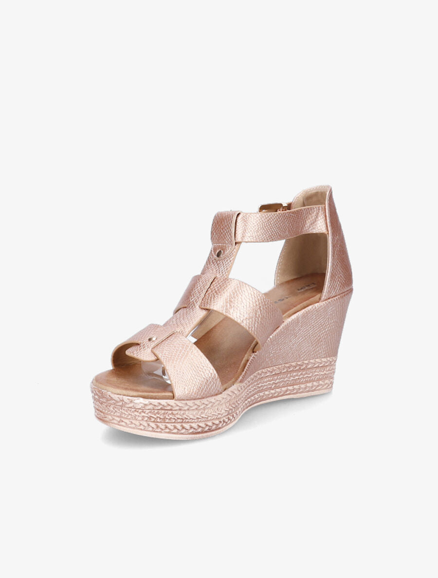 Sandales compensées effet python - Rose gold - 3