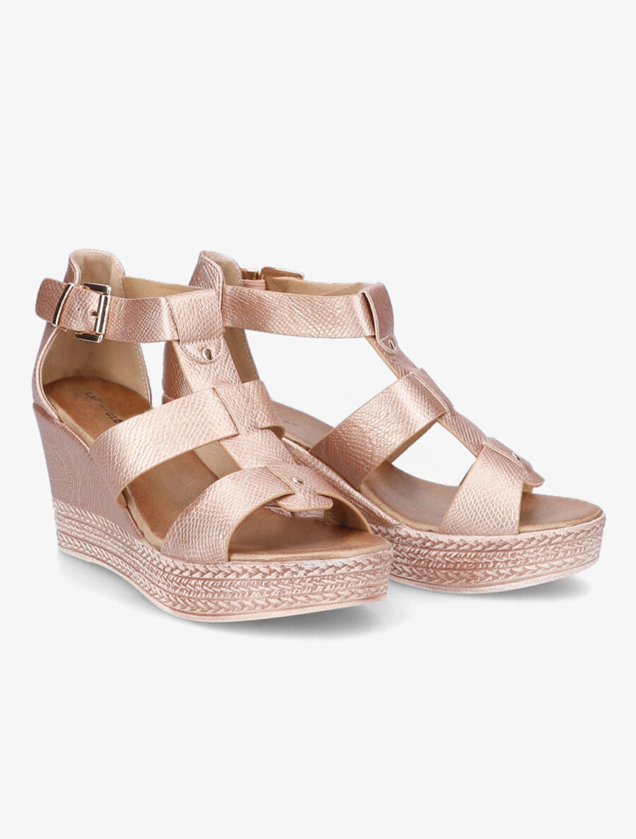 Sandales compensées effet python - Rose gold - 4