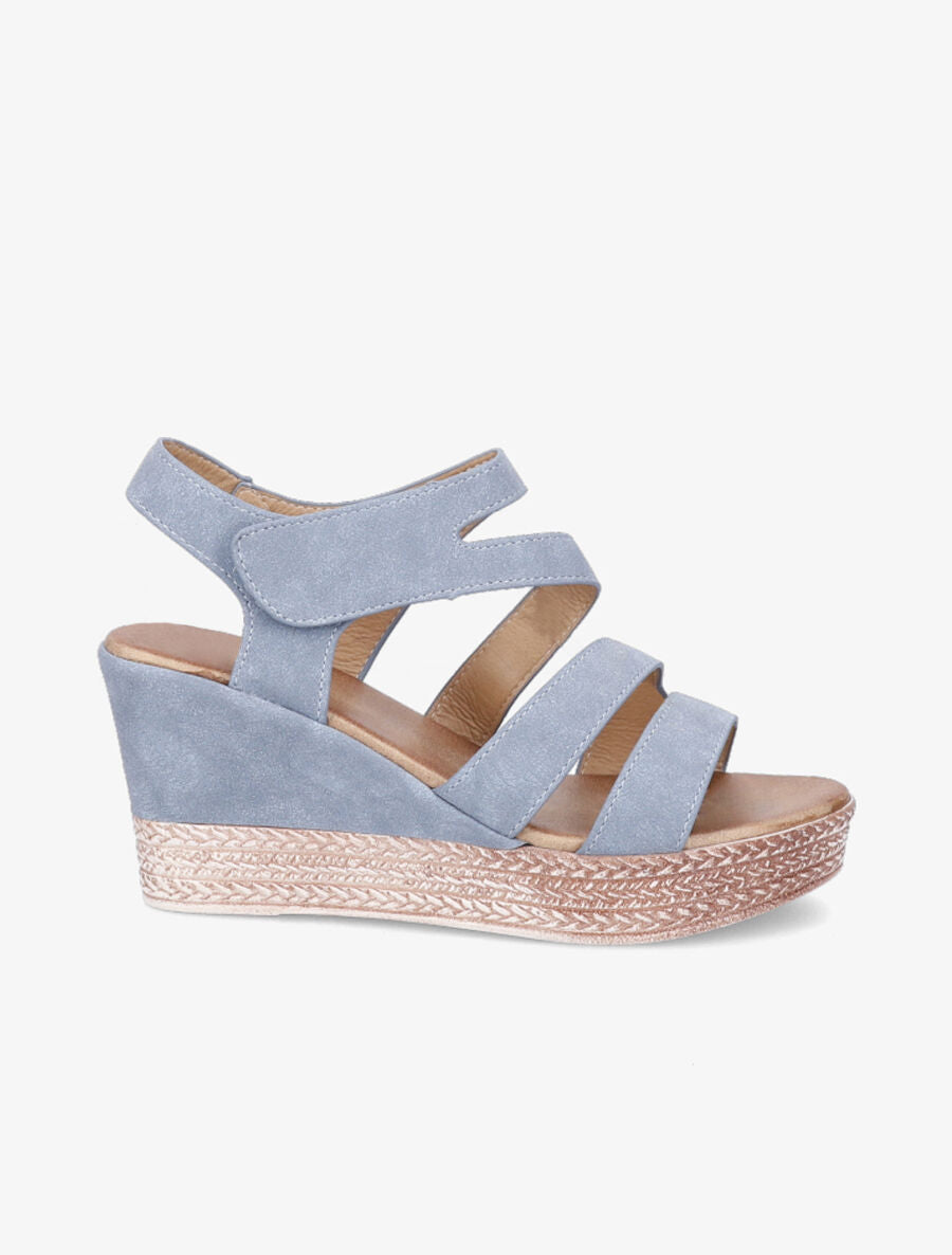 Sandales compensées à brides scratchées - Bleu - 5