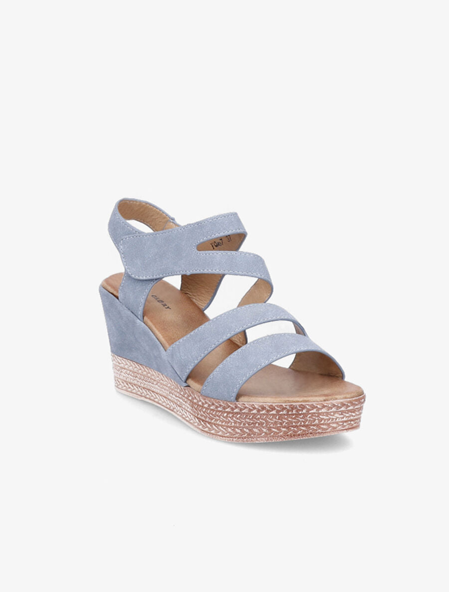 Sandales compensées à brides scratchées - Bleu - 2