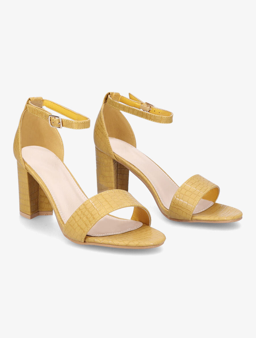 Sandales en simili mat effet croco - Moutarde - 4