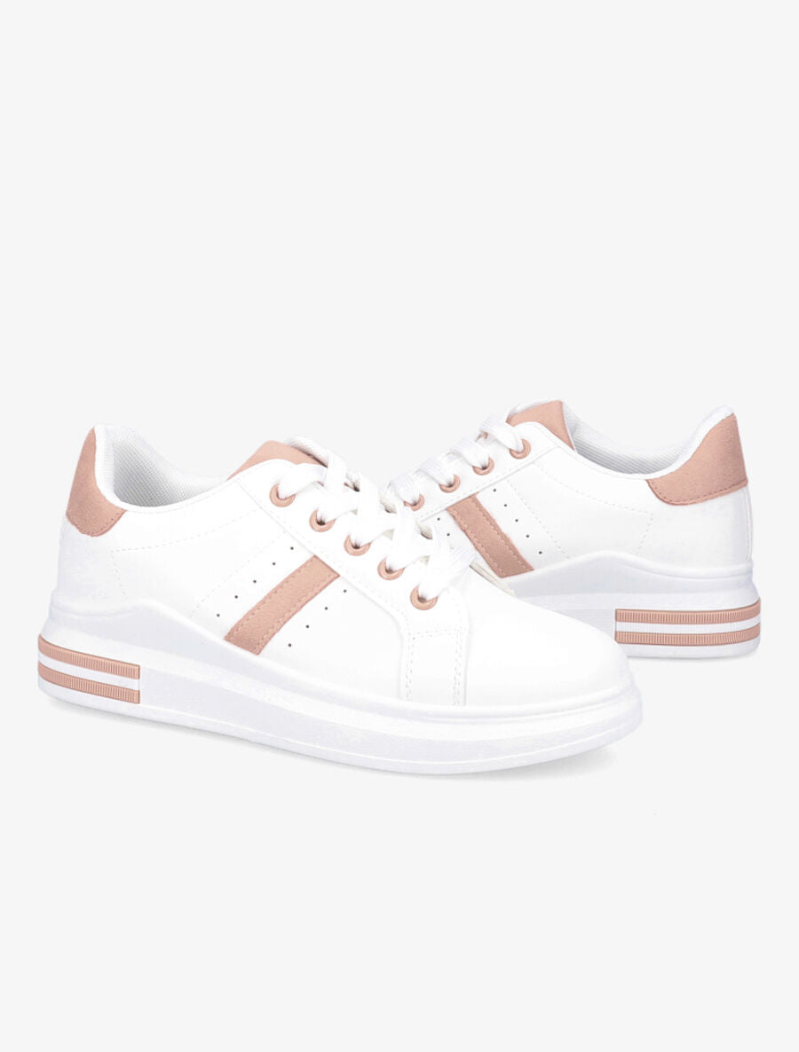 Sneakers en simili à bandes suédées - Rose - 4