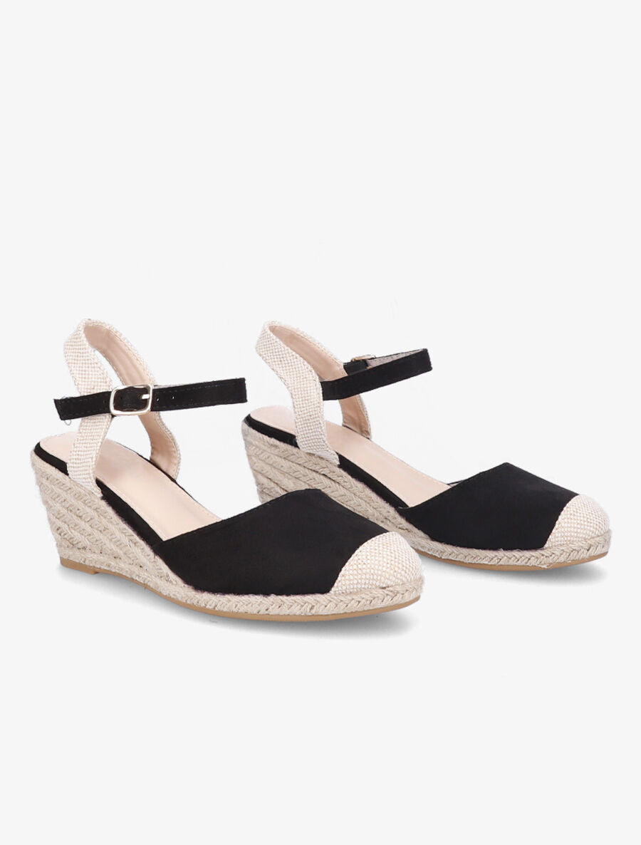 Sandales compensées en suédine et raphia - Noir - 4