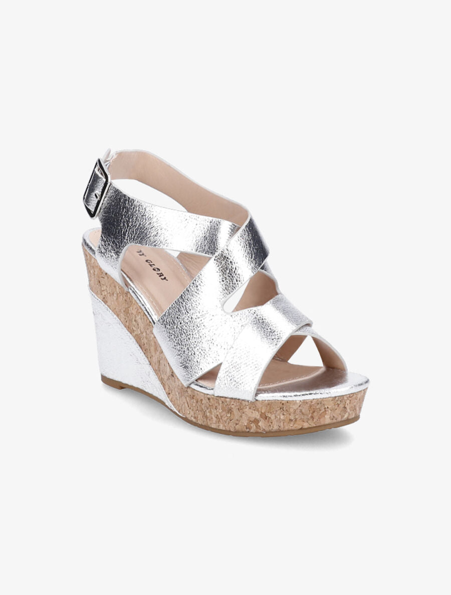 Sandales compensées à brides entrelacées - Argent - 2