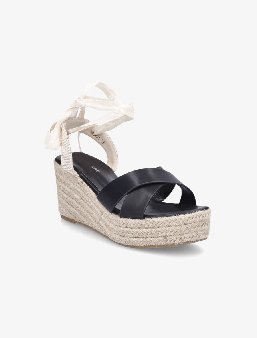 Sandales compensées en simili style espadrille - Noir - 2