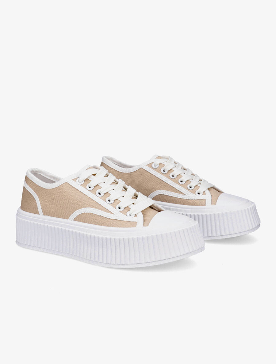 Tennis en tissu à semelle plateforme - Beige - 4