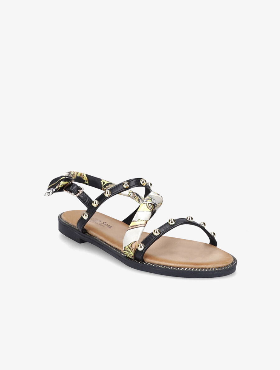 Nu-pieds à clous et foulard - Noir - 2
