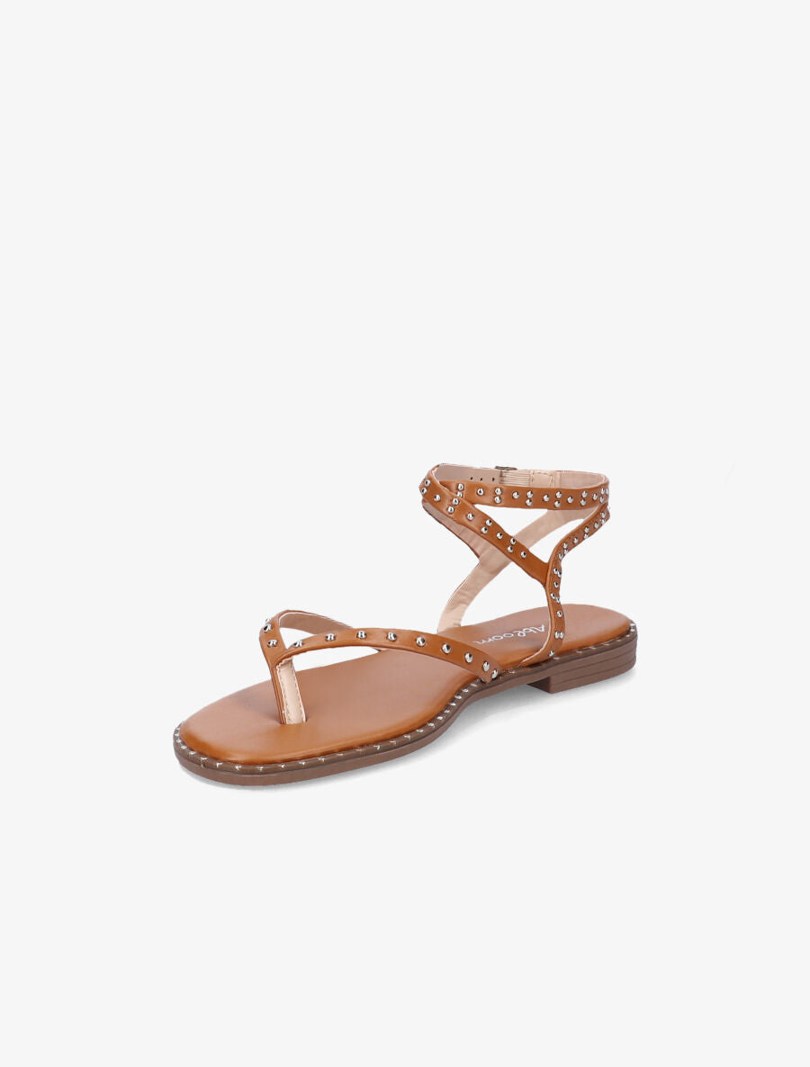 Nu-pieds à tour de cheville clouté - Camel - 3