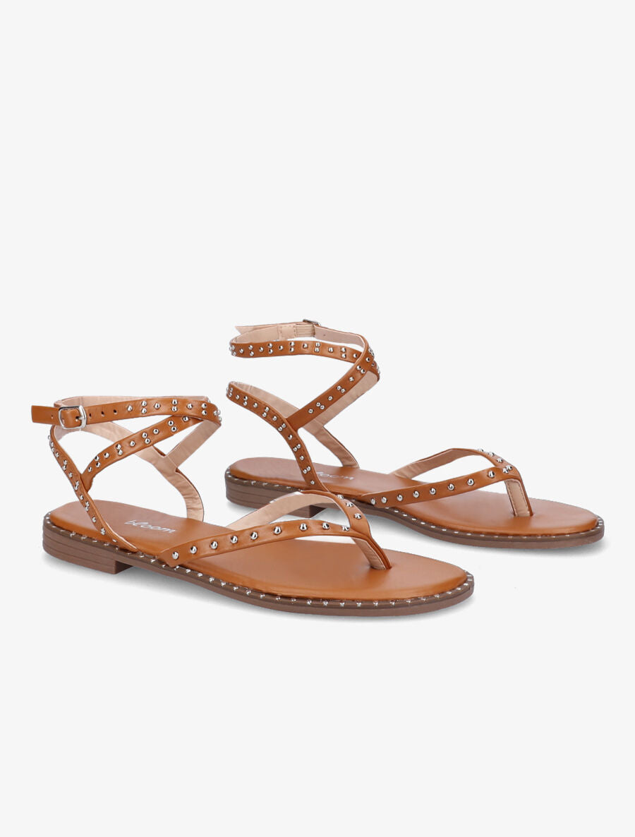 Nu-pieds à tour de cheville clouté - Camel - 4