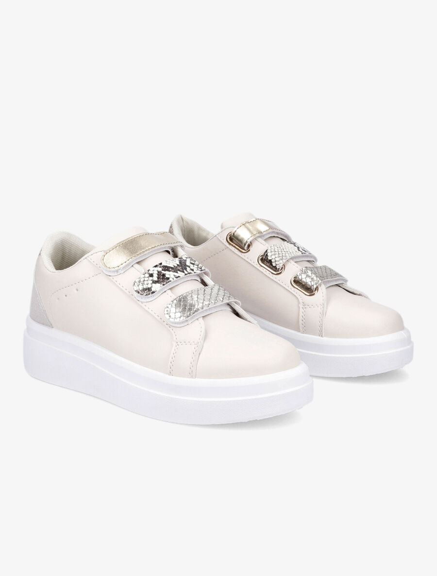 Sneakers à scratch à détail croco et python - Beige - 4