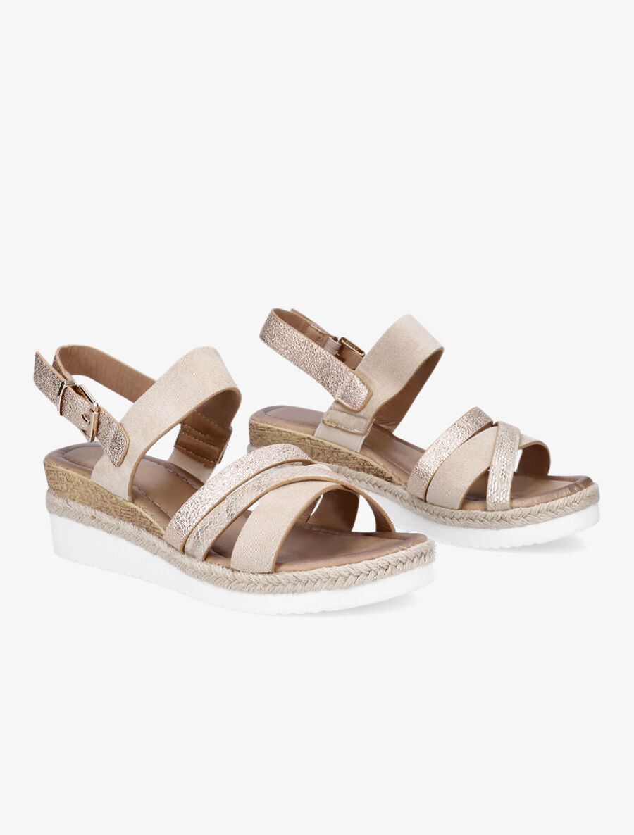 Sandales compensées en suédine irisé - Beige - 4