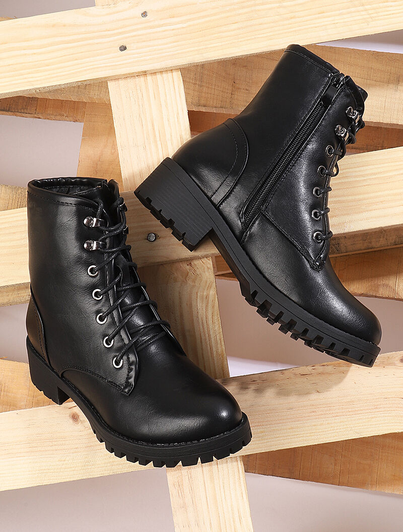 Boots style grunge en simili - Noir - 1