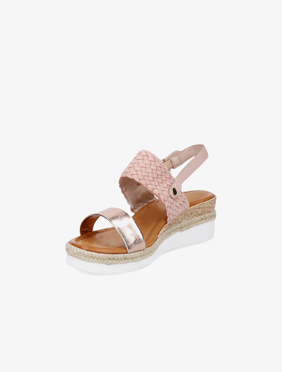 Sandales compensées à bride style osier et irisé - Rose - 3