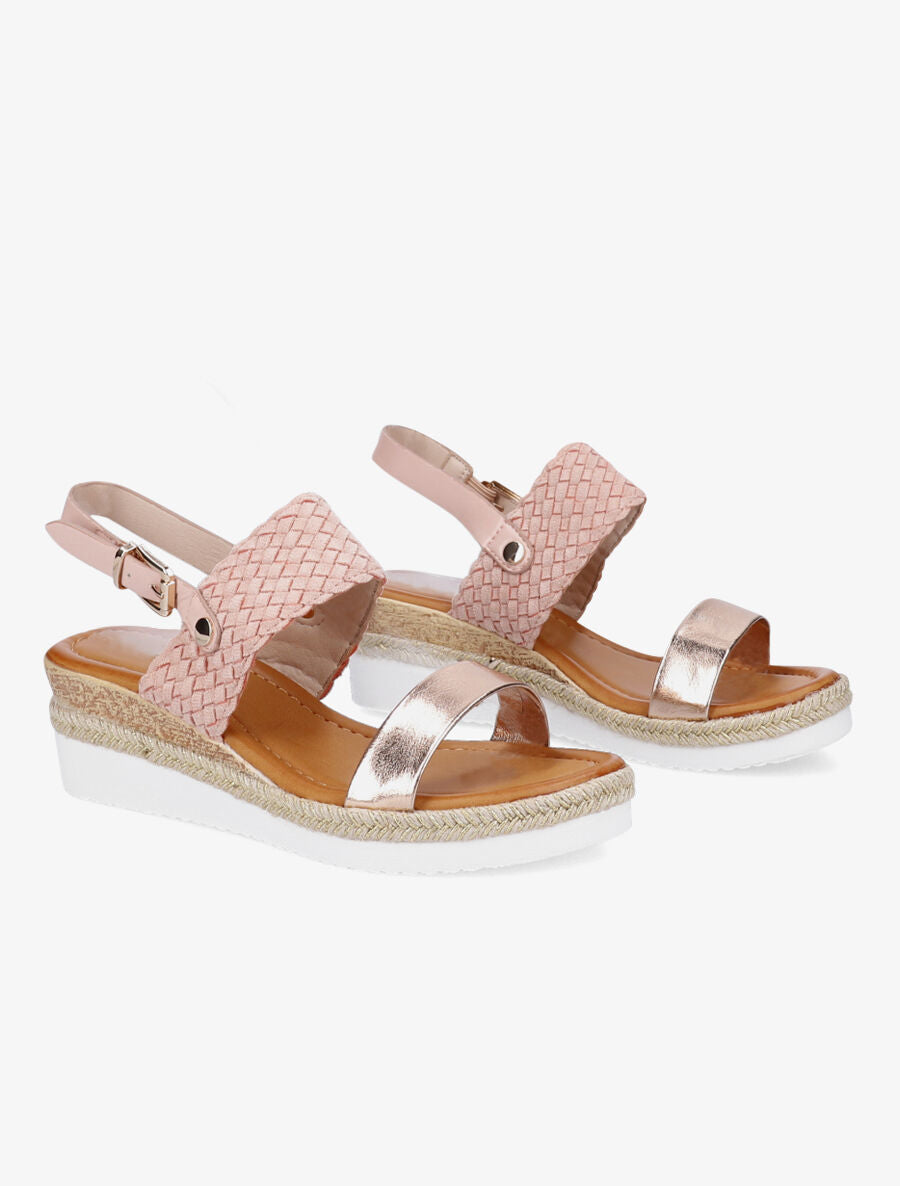 Sandales compensées à bride style osier et irisé - Rose - 4