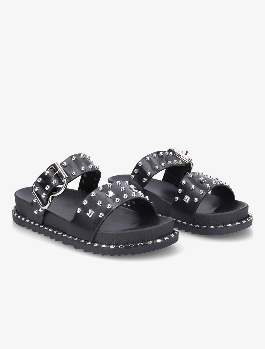 Claquettes cloutées à boucle métallique - Noir - 4