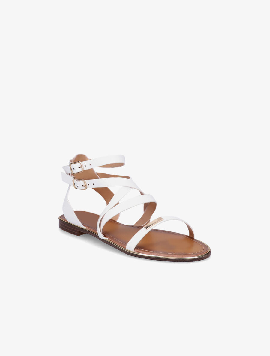 Nu-pieds à double brides et empiècement métallique - Blanc - 2