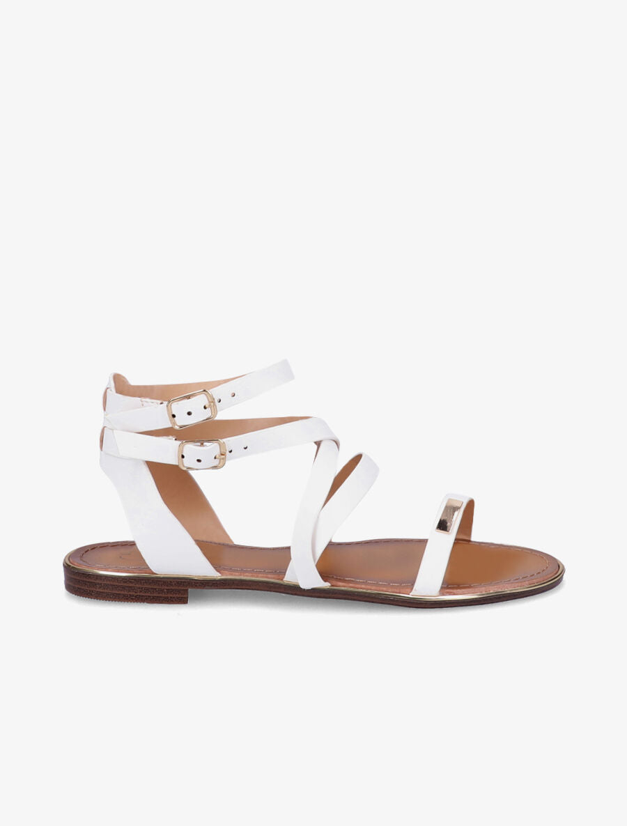 Nu-pieds à double brides et empiècement métallique - Blanc - 3