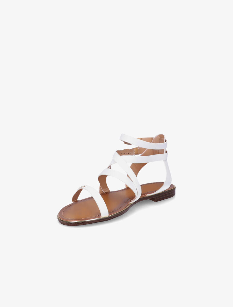 Nu-pieds à double brides et empiècement métallique - Blanc - 4