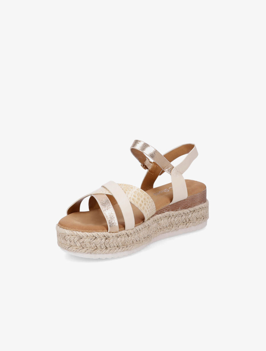 Sandales irisées à talon compensé en raphia - Beige - 3