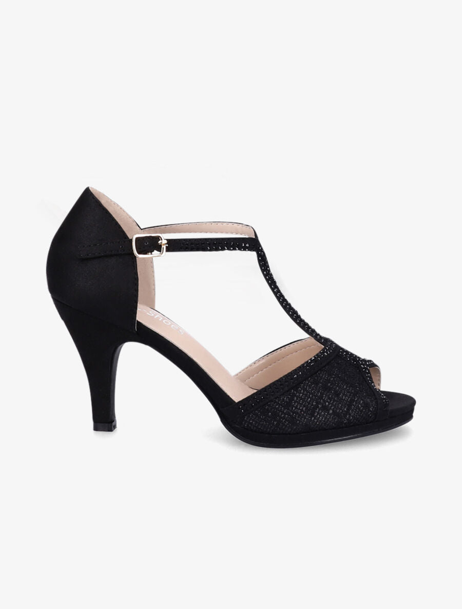 Sandales à ganses et brides strassées - Noir - 2