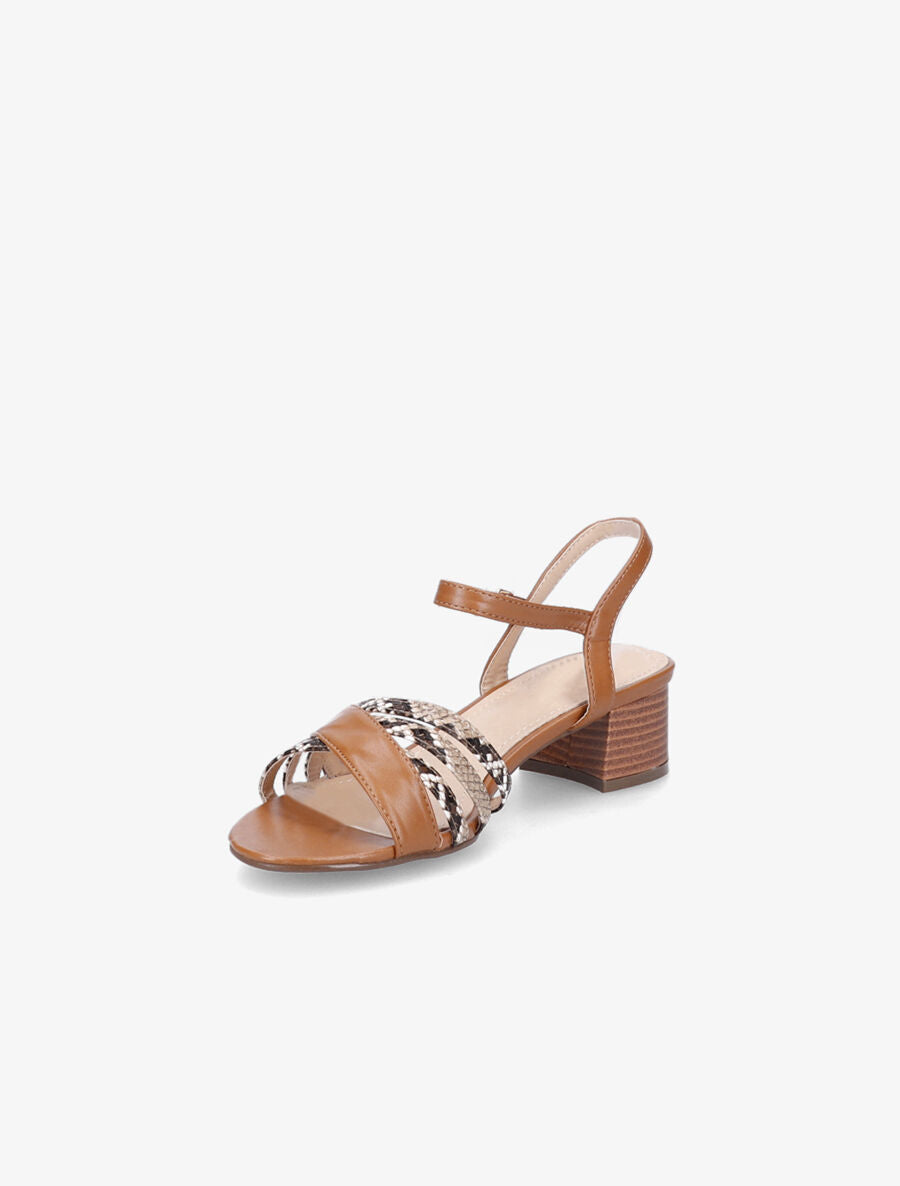 Sandales à bride stylisée python - Camel - 4