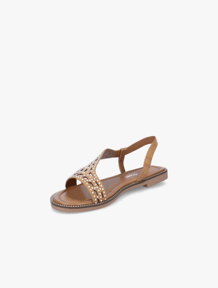 Nu-pieds à brides ornées de strass - Camel - 3