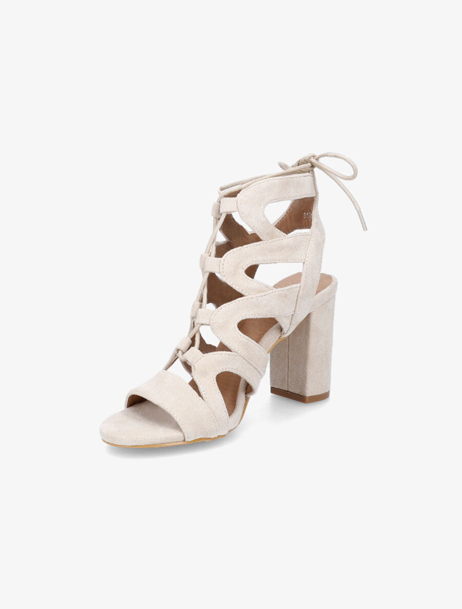 Sandales en suédine à lacets croisés - Beige - 3