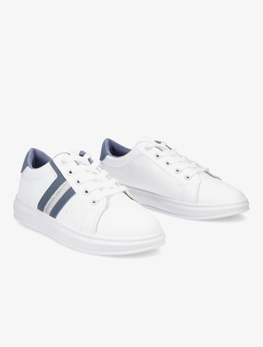 Baskets à liseré pailleté - Blanc/bleu - 4