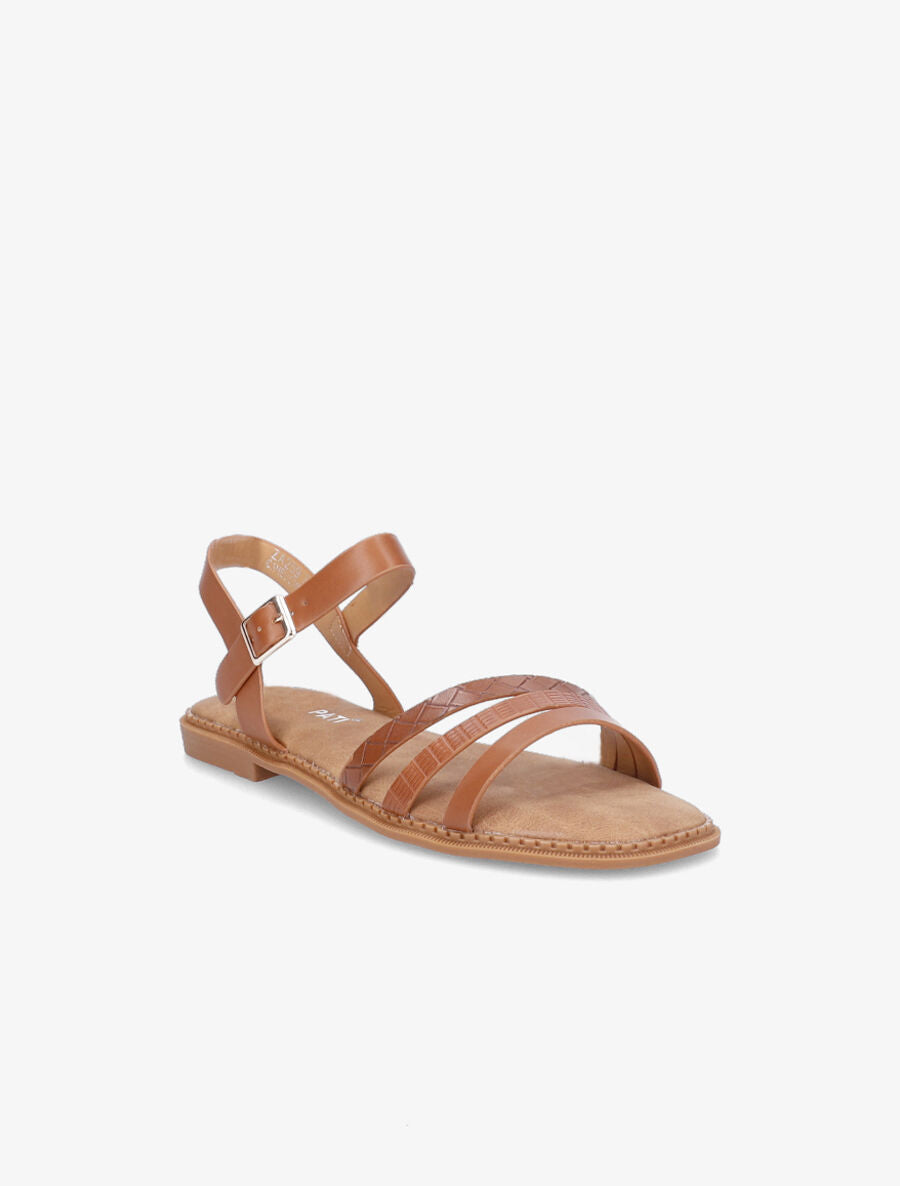 Nu-pieds à brides croco et python - Camel - 2