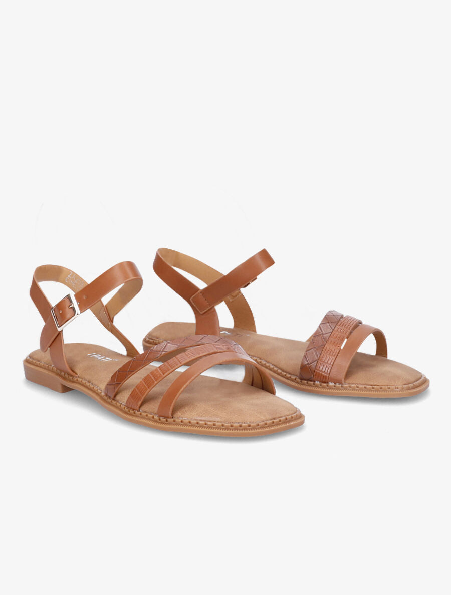 Nu-pieds à brides croco et python - Camel - 4