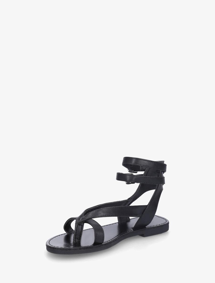 Nu-pieds uni en simili à double boucles - Noir - 3