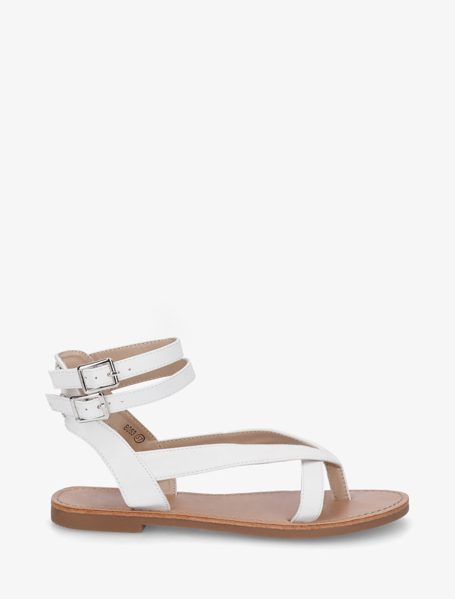 Nu-pieds uni en simili à double boucles - Blanc - 1